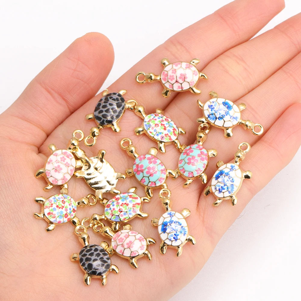 Lot de 10 breloques tortue à finition dorée