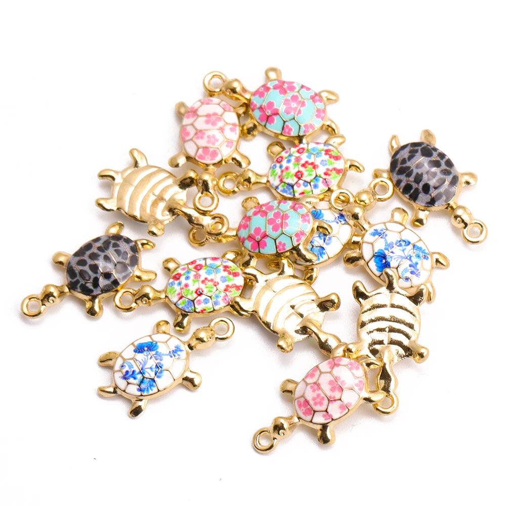 Lot de 10 breloques tortue à finition dorée