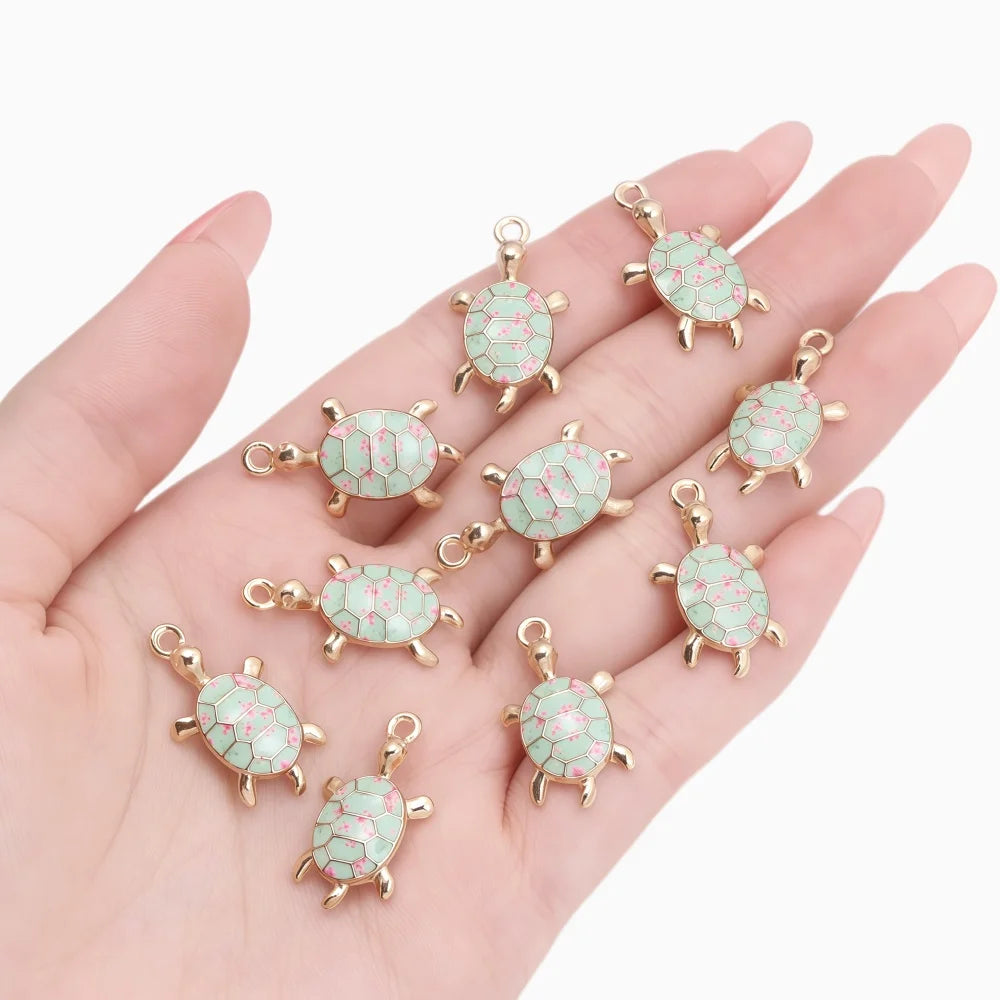 Lot de 10 breloques tortue à finition dorée