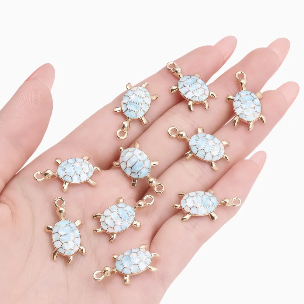 Lot de 10 breloques tortue à finition dorée