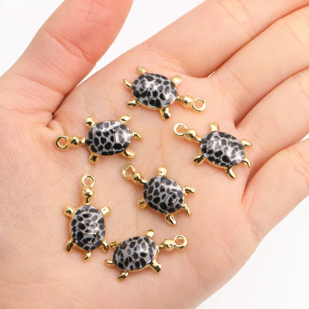 Lot de 10 breloques tortue à finition dorée