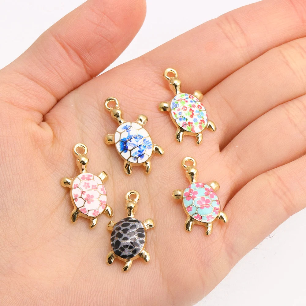Lot de 10 breloques tortue à finition dorée