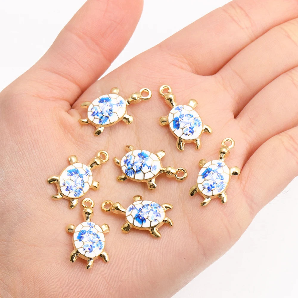 Lot de 10 breloques tortue à finition dorée
